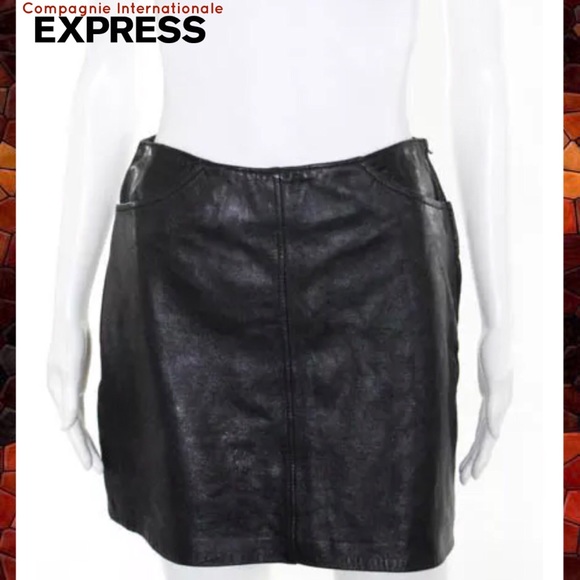 COMPAGNIE INT EXPRESS Auth Chic Blk Leather Skirt - Picture 2 of 4
